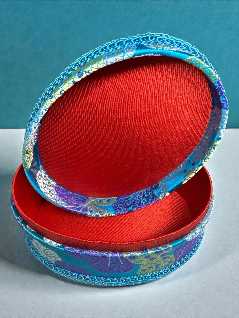 Turquoise Brocade Tassel Trinket Box - Picture 2 of 7